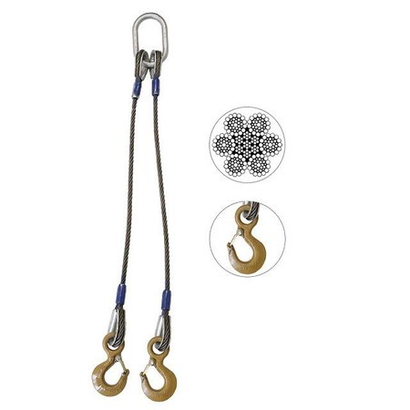 US CARGO CONTROL Wire Rope Sling - 2 Leg Bridle w/ Eye Hooks - 3/8" x 3' - Domestic SW2-38-3-D